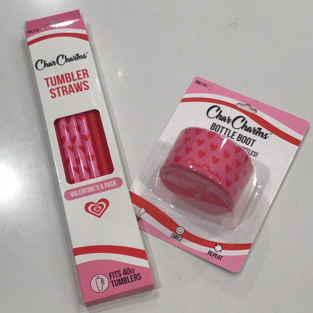 Hearts Pink CharCharms Stanley Compatible Boot & Straws Set NEW Target E…